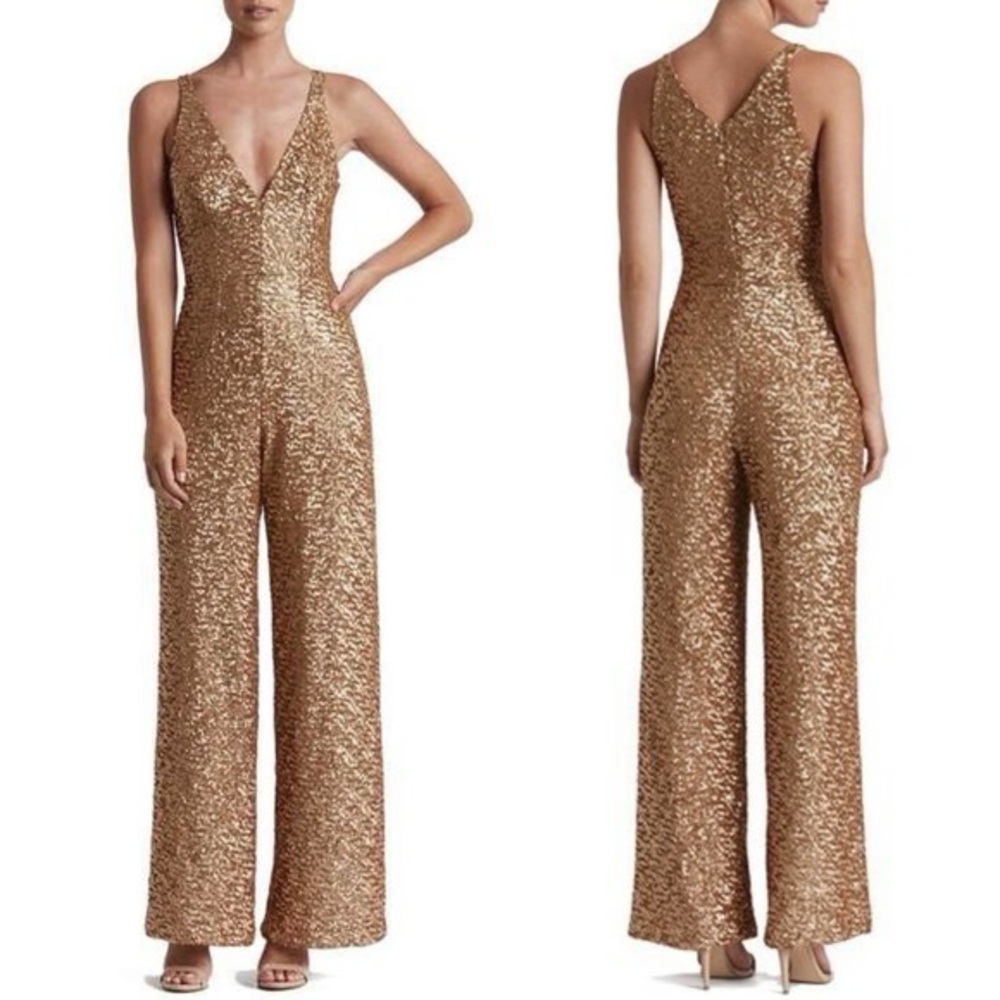 Dress The Population Gold Sequin Charlie Jumpsuit Sz. L
